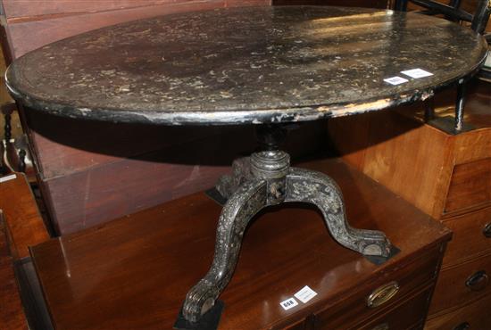 Mother of pearl inlaid lacquered oval topped table